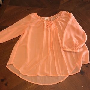 Light Orange Sheer Pleated Top